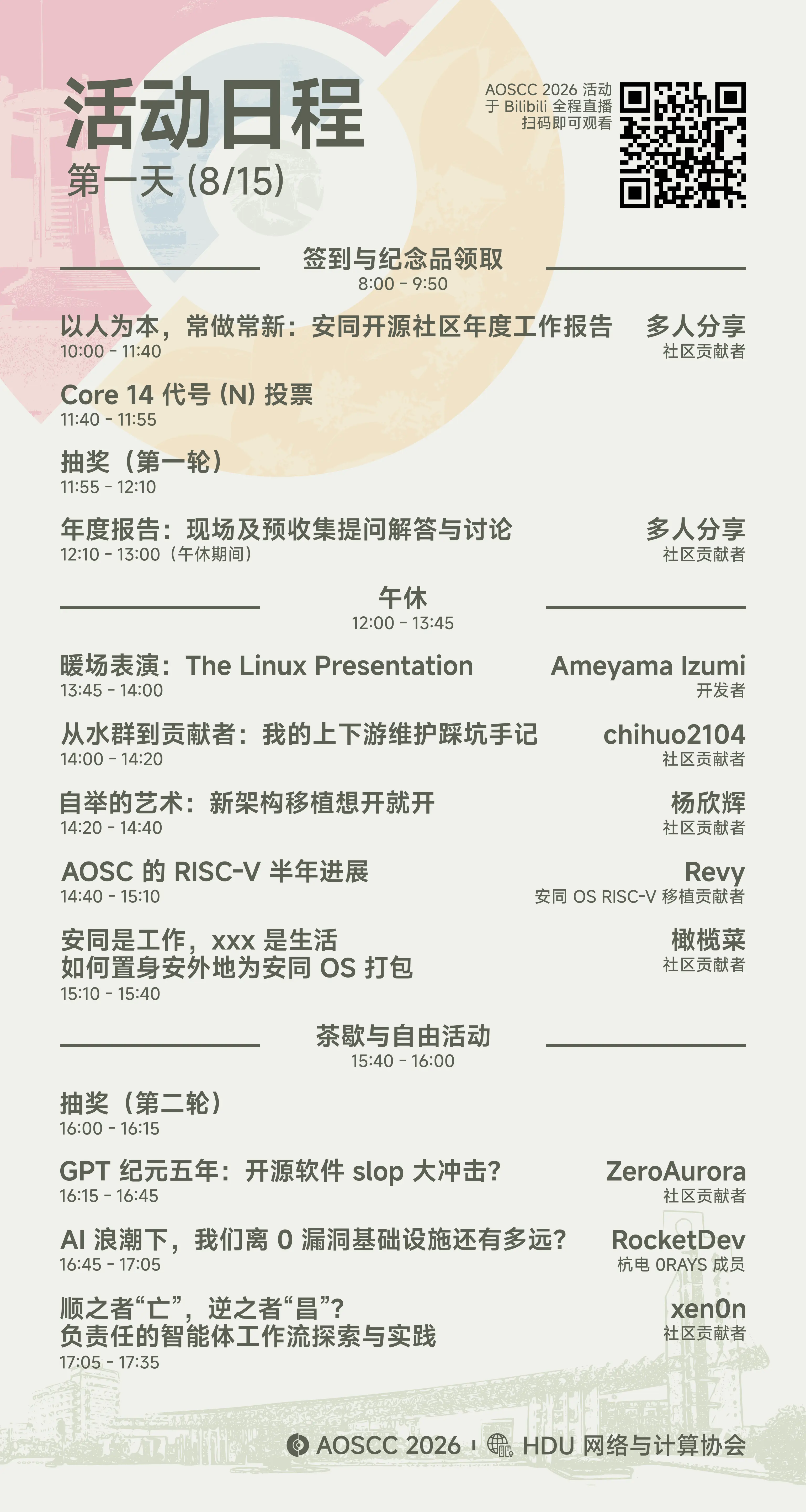 AOSCC 2026 日程：第一天（8 月 15 日）