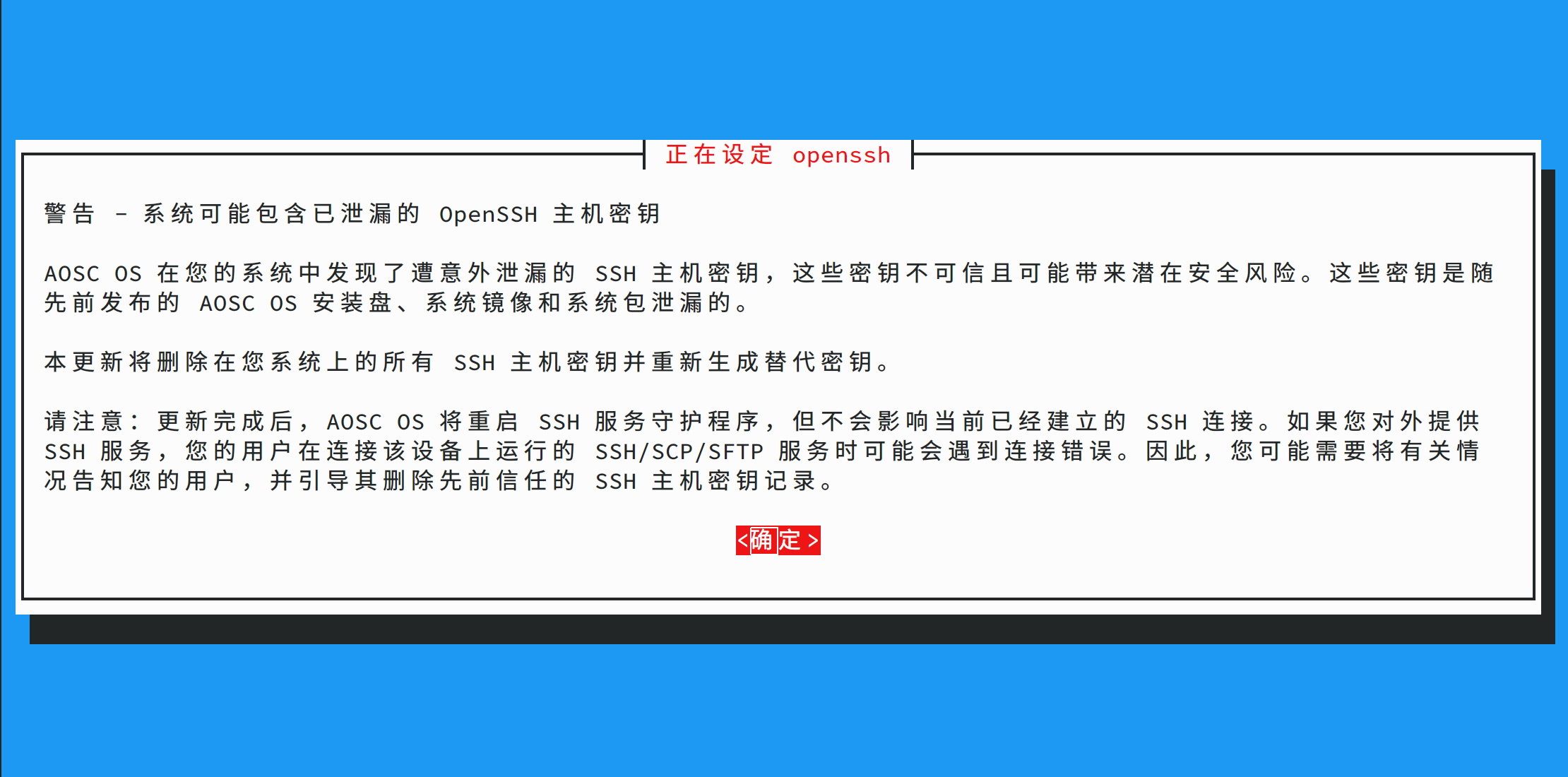 OpenSSH 组件更新时的安全警告示意图