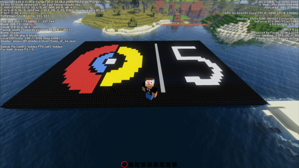 Tianhao (James) Chai taking a selfie in front of the 5th anniversay banner.